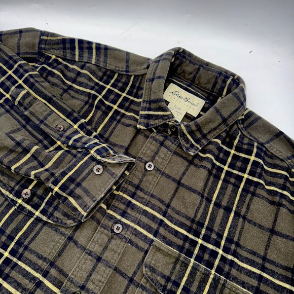 Eddie Bauer Heavy Flannel Shirt Mens Medium Shacket‎ Green Plaid - Picture 1 of 4